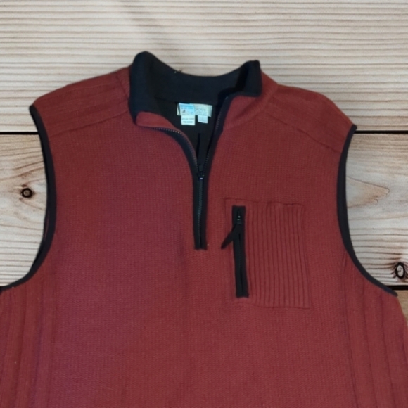 The Territory Ahead Maroon Brick Red WOOL 1/4 ZIP Gorpcore Sweater VEST Sz L - Picture 2 of 10